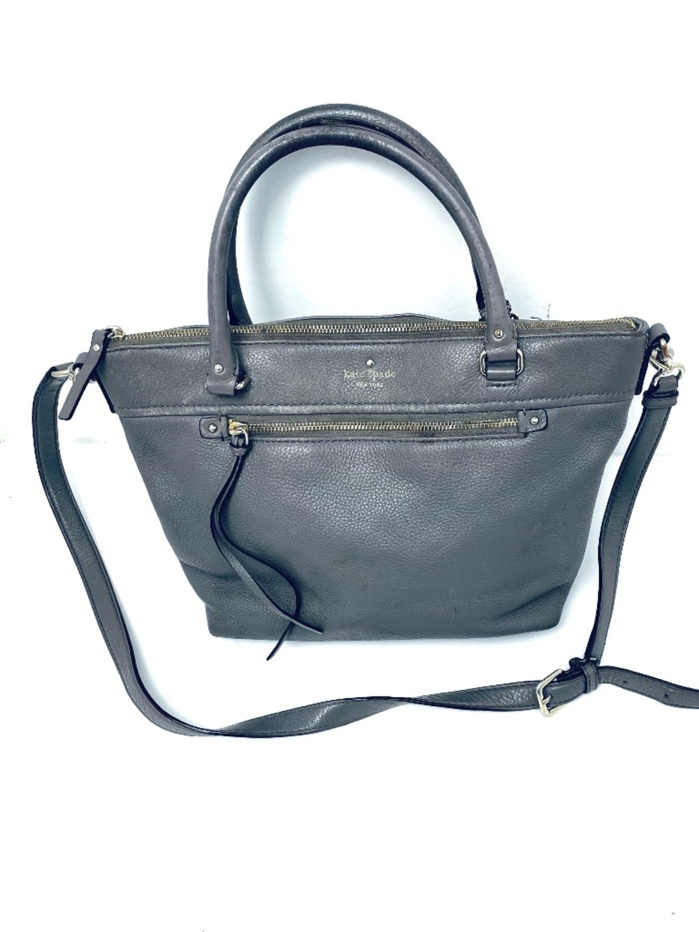 USED KATE SPADE GRAY LEATHER TOTE W/ SHOULDER STRAP